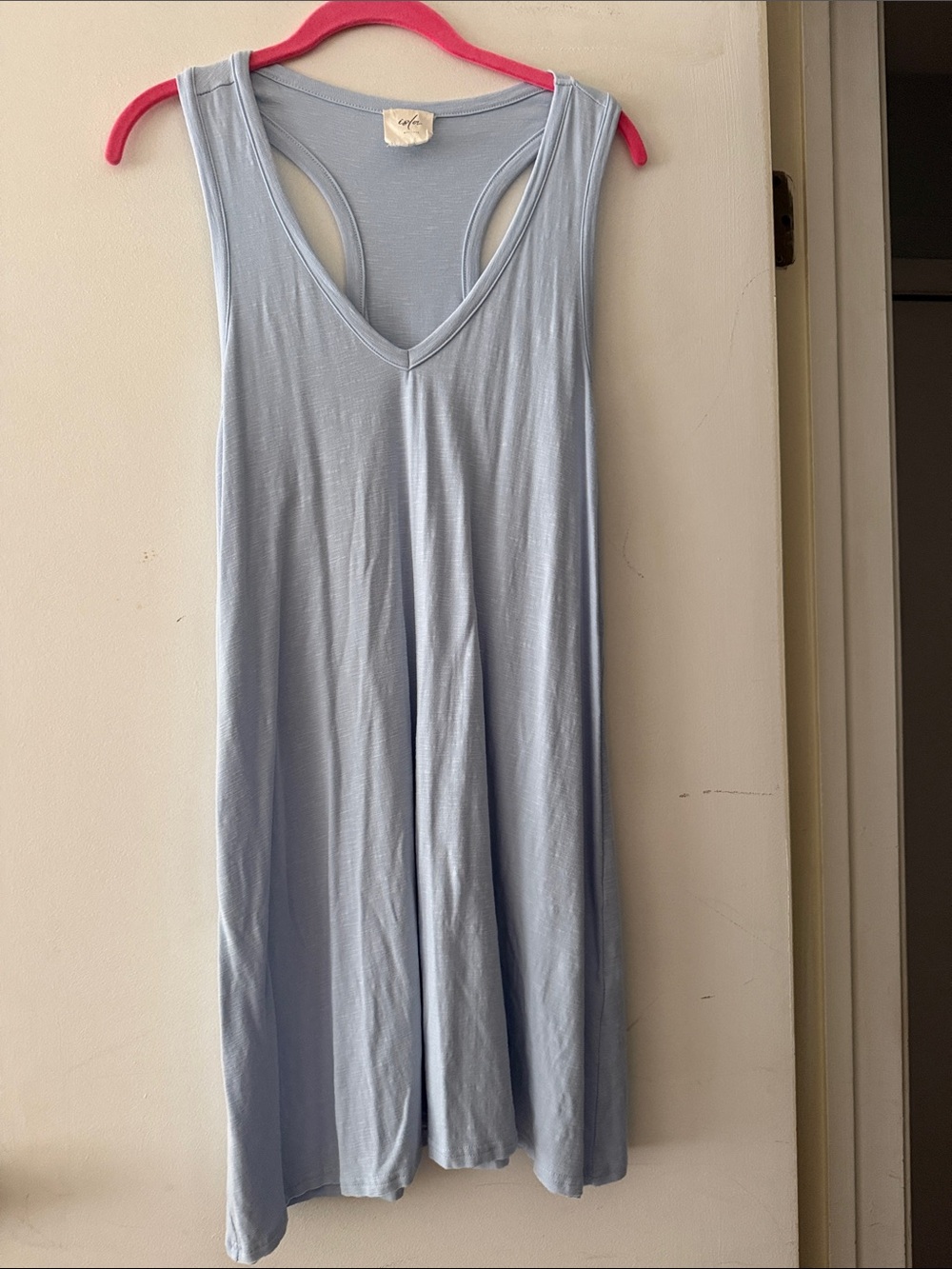 Light Blue V-Neck Racerback Mini Dress by (Isla-South Moon Under)